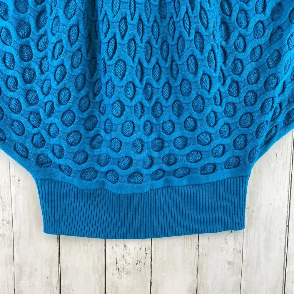 VTG Once Again Blue Honeycomb Knit Cropped Poncho-Style Sweater Top Size Medium - Picture 5 of 10